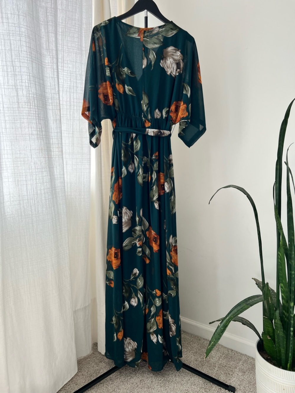 BalticBorn Emerald Green Floral Maxi Dress with Tie Waist - Picture 2 of 6